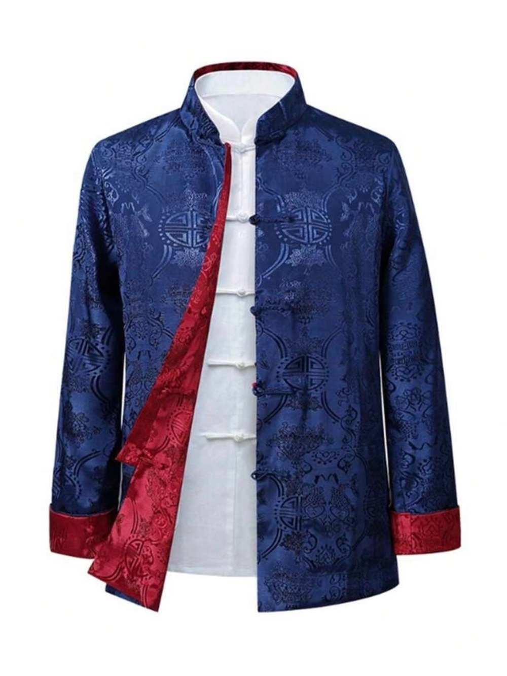 Reversible Chinese Brocade Mandarin Jacket Red Blue